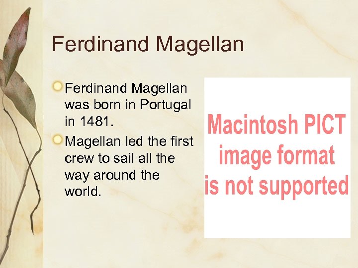 Ferdinand Magellan was born in Portugal in 1481. Magellan led the first crew to