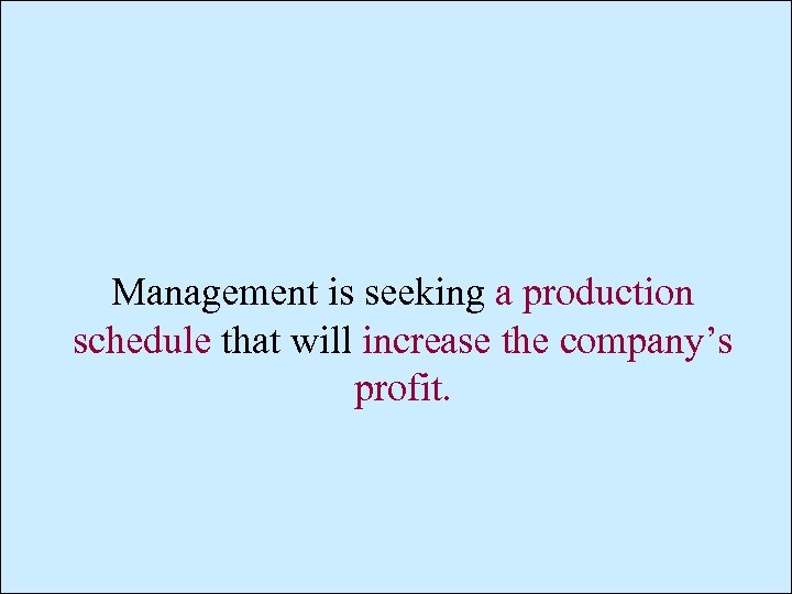 Management is seeking a production schedule that will increase the company’s profit. 