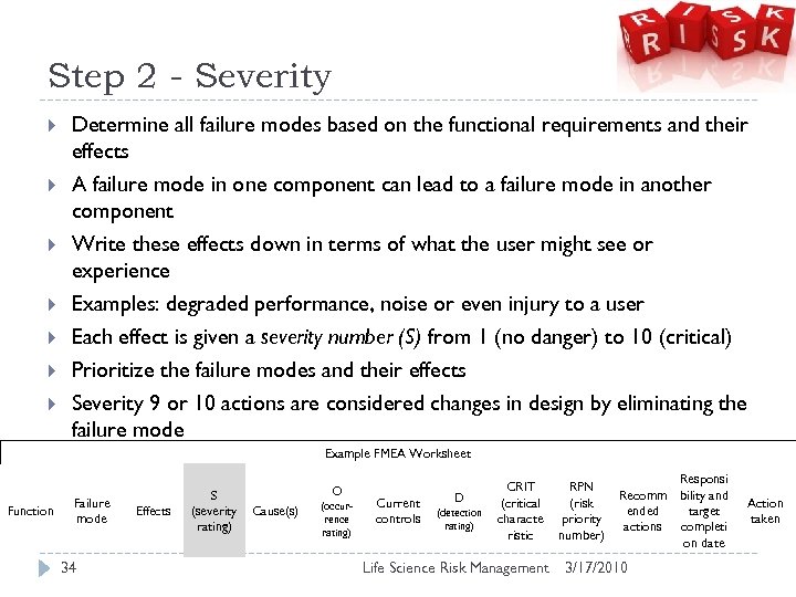 Step 2 - Severity Determine all failure modes based on the functional requirements and