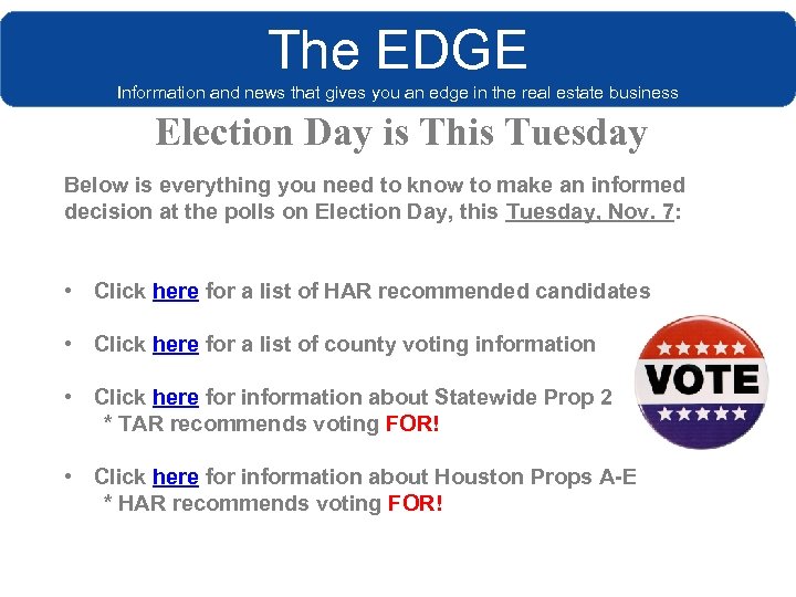 The EDGE Information and news that gives you an edge in the real estate