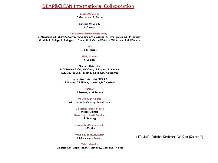 DEAP&CLEAN International Collaboration Boston University D. Gastler and E. Kearns Carleton University K. Graham