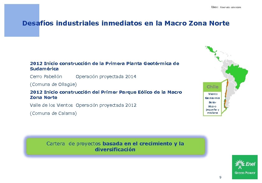 Uso: Riservato aziendale Desafíos industriales inmediatos en la Macro Zona Norte 2012 Inicio construcción