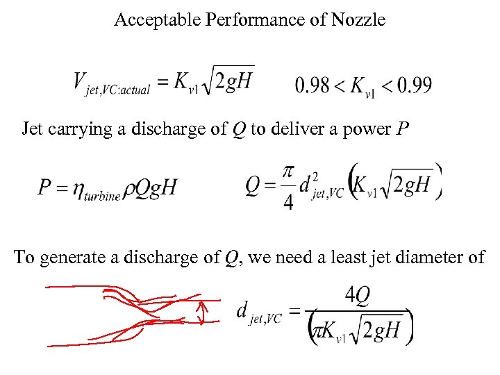 Acceptable Performance of Nozzle Jet carrying a discharge of Q to deliver a power