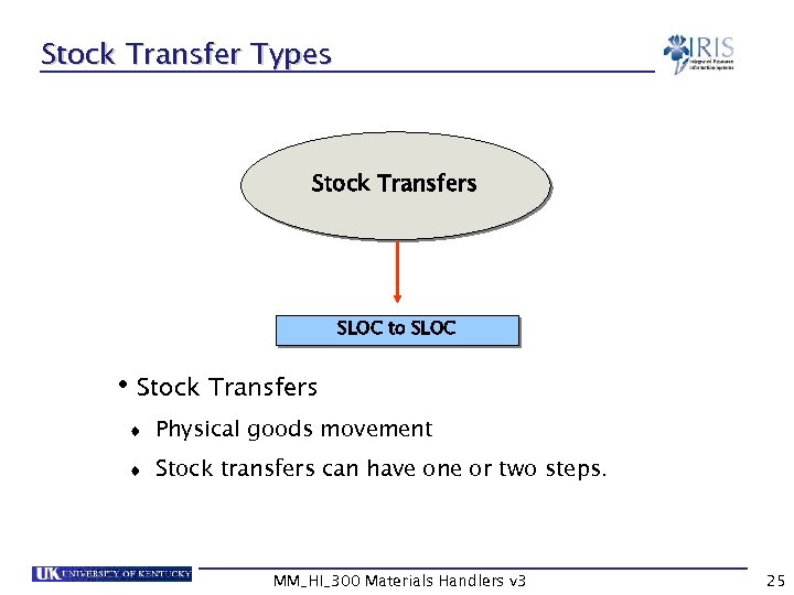 Stock Transfer Types Stock Transfers SLOC to SLOC • Stock Transfers t Physical goods