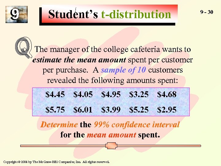 Student’s t-distribution The manager of the college cafeteria wants to estimate the mean amount