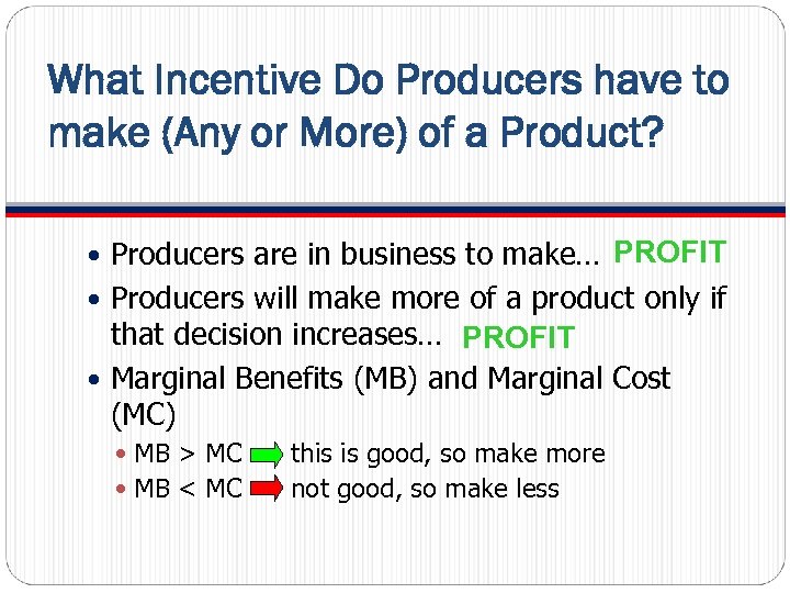 What Incentive Do Producers have to make (Any or More) of a Product? Producers