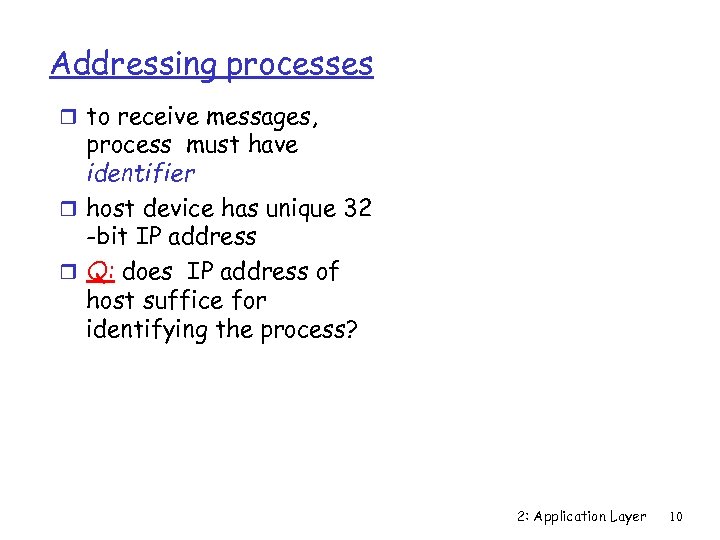 Addressing processes r to receive messages, process must have identifier r host device has