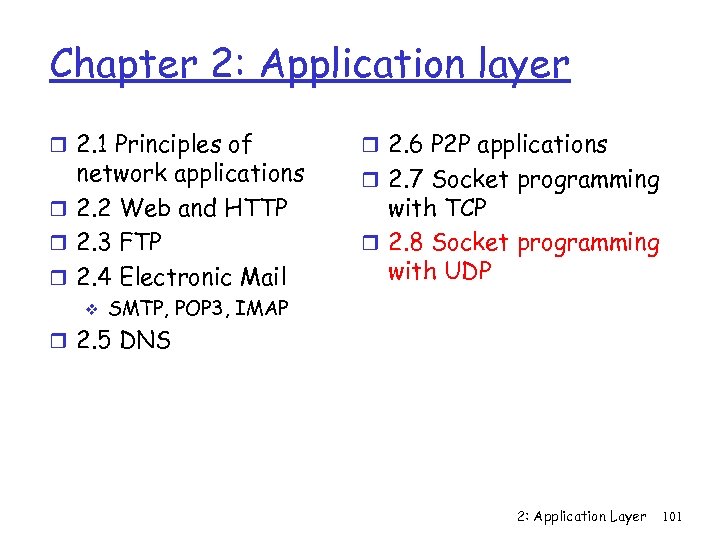 Chapter 2: Application layer r 2. 1 Principles of network applications r 2. 2