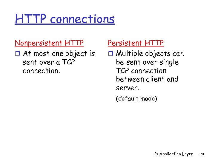 HTTP connections Nonpersistent HTTP r At most one object is sent over a TCP