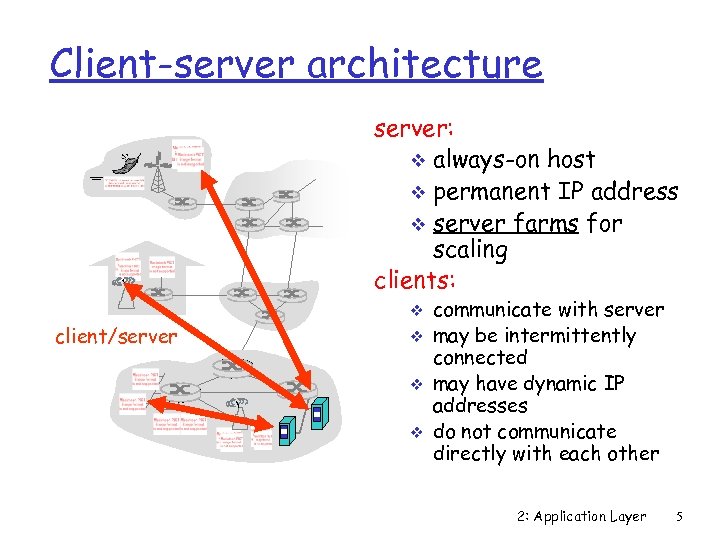 Client-server architecture server: v always-on host v permanent IP address v server farms for