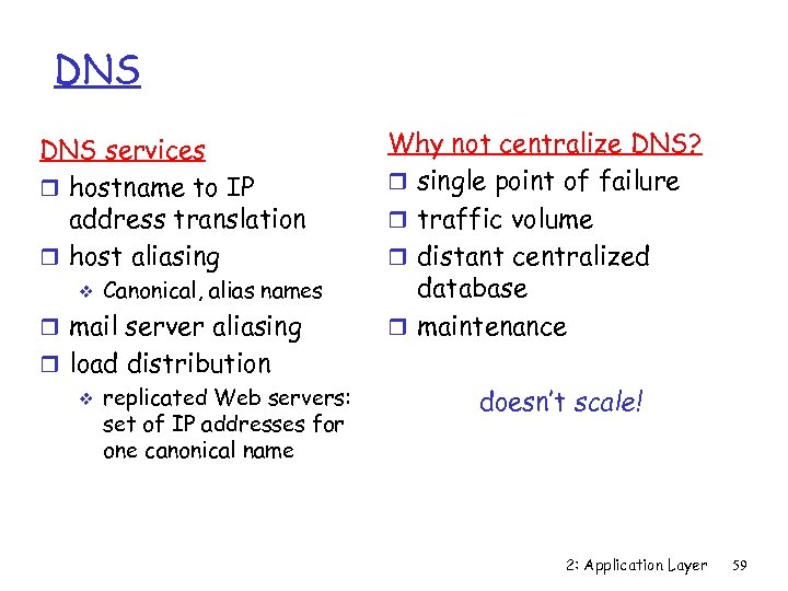 DNS services r hostname to IP address translation r host aliasing v Canonical, alias