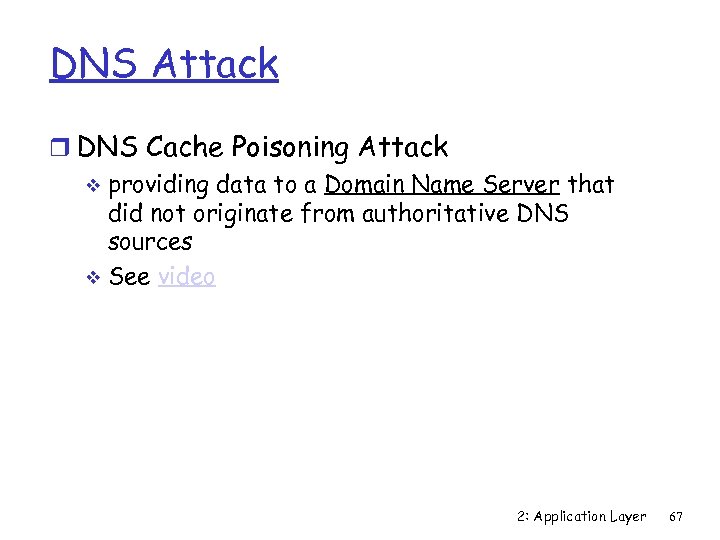 DNS Attack r DNS Cache Poisoning Attack v providing data to a Domain Name