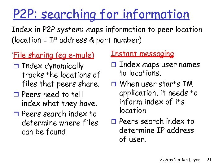 P 2 P: searching for information Index in P 2 P system: maps information