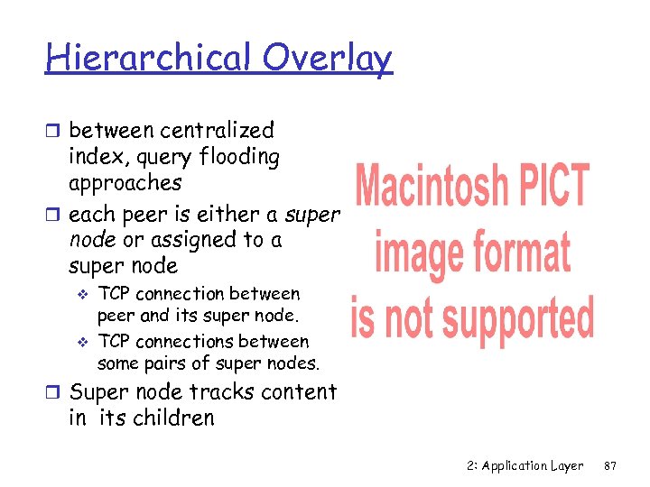 Hierarchical Overlay r between centralized index, query flooding approaches r each peer is either