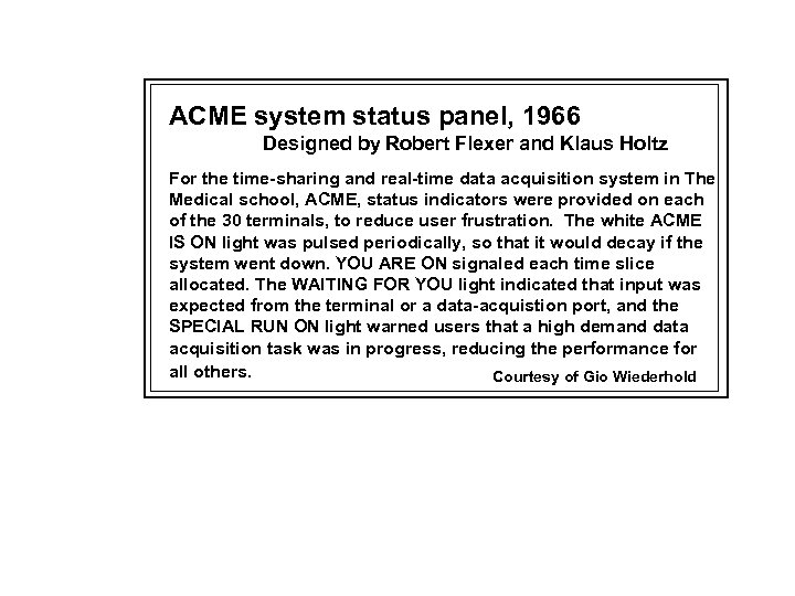 ACME system status panel, 1966 Designed by Robert Flexer and Klaus Holtz For the
