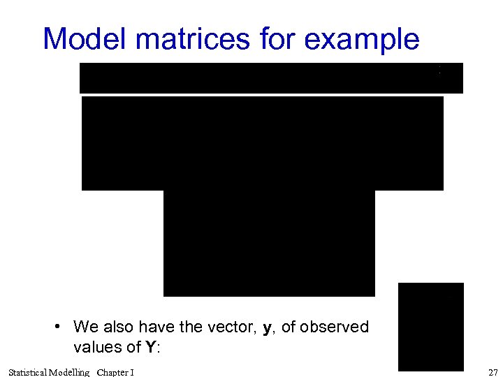 Model matrices for example • We also have the vector, y, of observed values