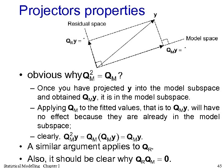 Projectors properties • obvious why – Once you have projected y into the model