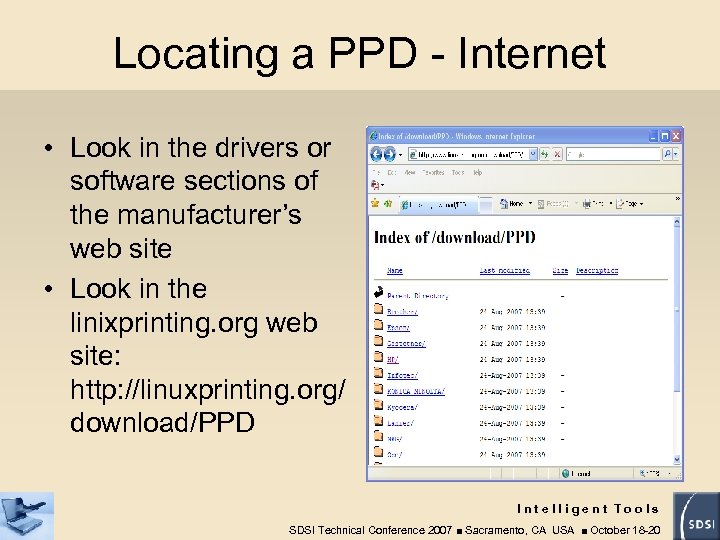 Locating a PPD - Internet • Look in the drivers or software sections of