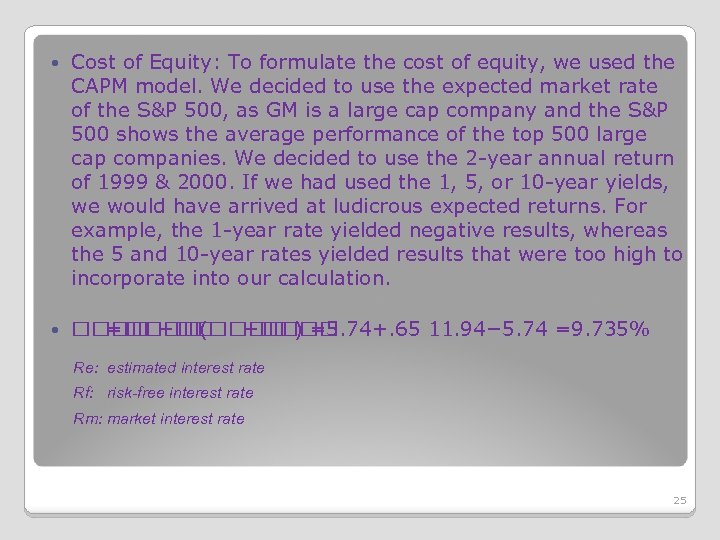  Cost of Equity: To formulate the cost of equity, we used the CAPM