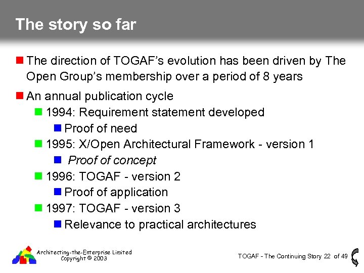 The story so far The direction of TOGAF’s evolution has been driven by The