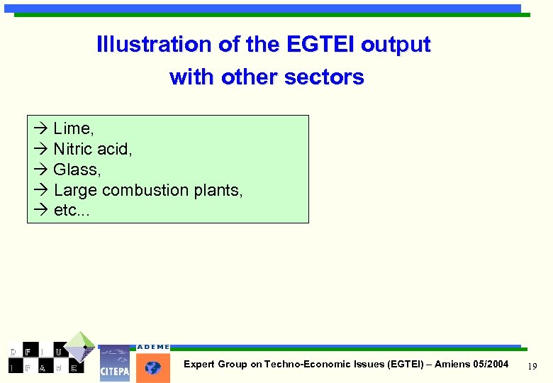 Illustration of the EGTEI output with other sectors Lime, Nitric acid, Glass, Large combustion