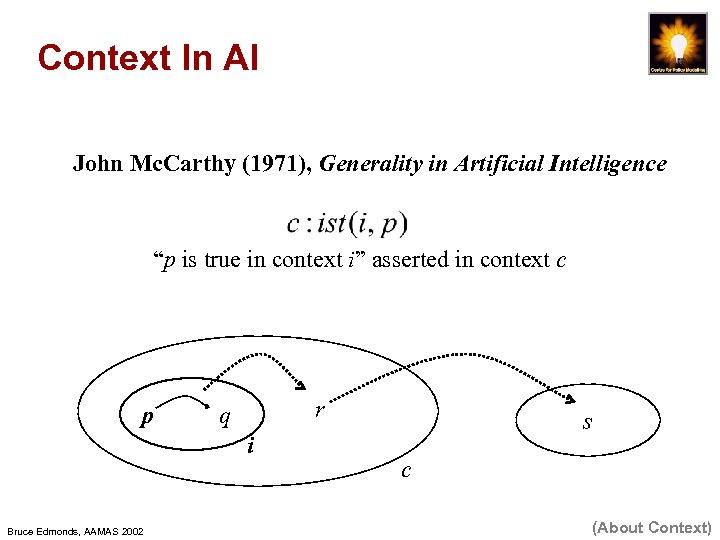 Context In AI John Mc. Carthy (1971), Generality in Artificial Intelligence “p is true