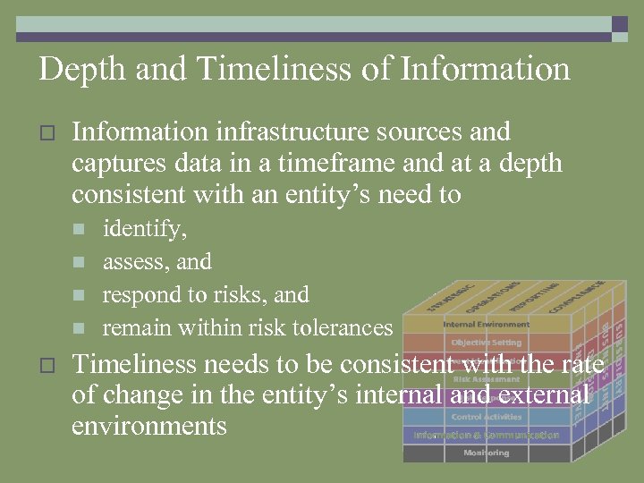 Depth and Timeliness of Information o Information infrastructure sources and captures data in a