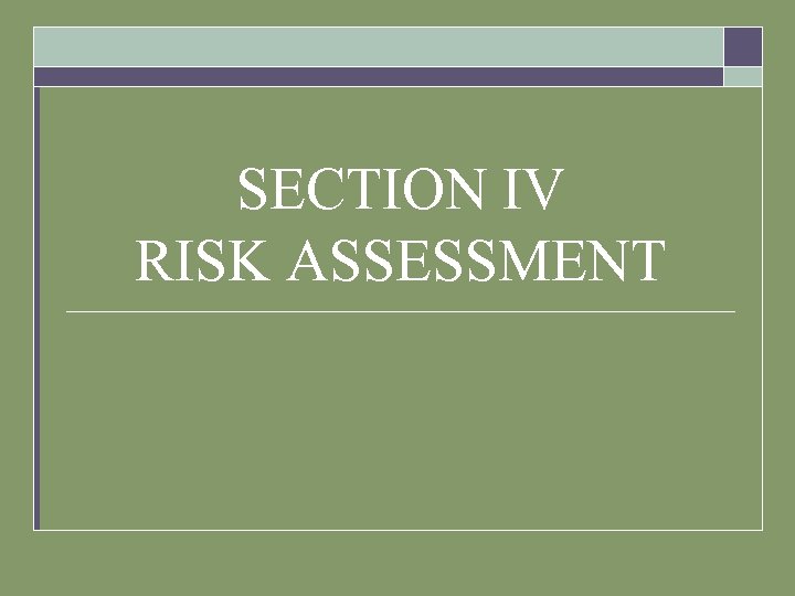 SECTION IV RISK ASSESSMENT 