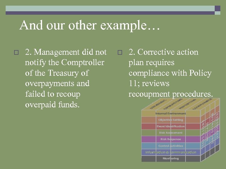 And our other example… o 2. Management did notify the Comptroller of the Treasury