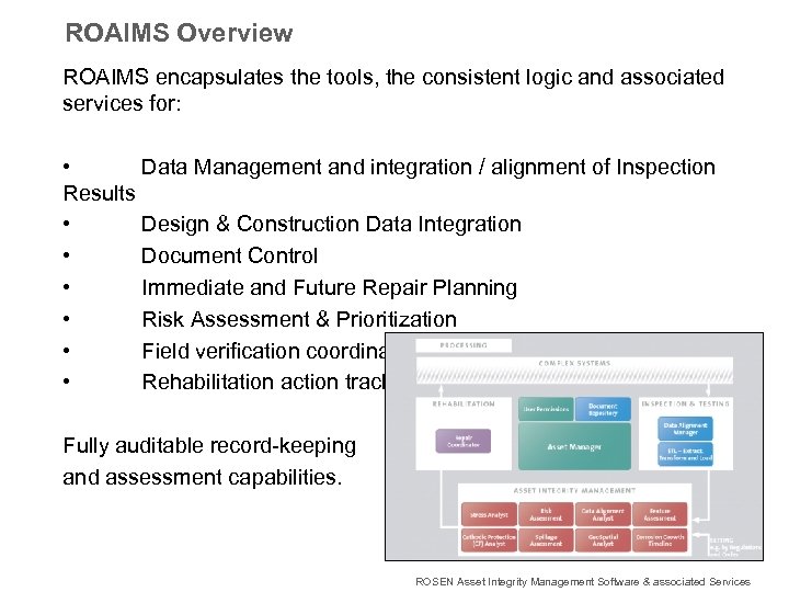 ROAIMS Overview ROAIMS encapsulates the tools, the consistent logic and associated services for: •