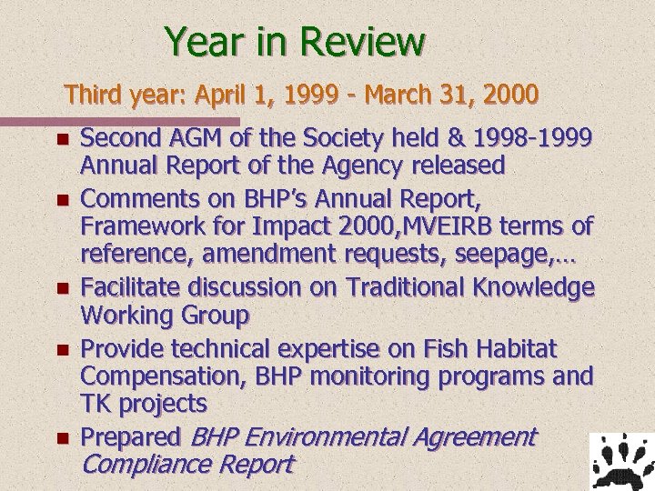 Year in Review Third year: April 1, 1999 - March 31, 2000 n n