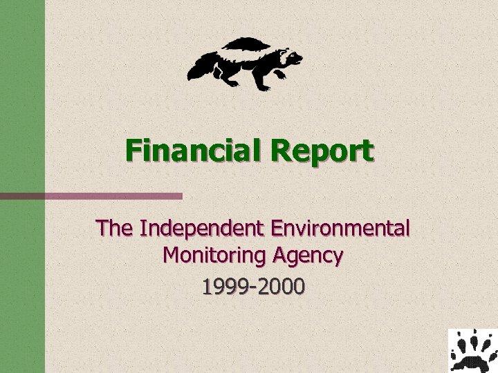 Financial Report The Independent Environmental Monitoring Agency 1999 -2000 
