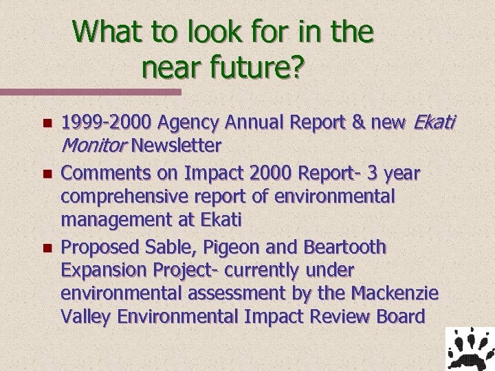 What to look for in the near future? n n n 1999 -2000 Agency
