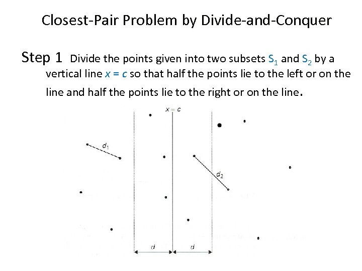 Closest-Pair Problem by Divide-and-Conquer Step 1 Divide the points given into two subsets S