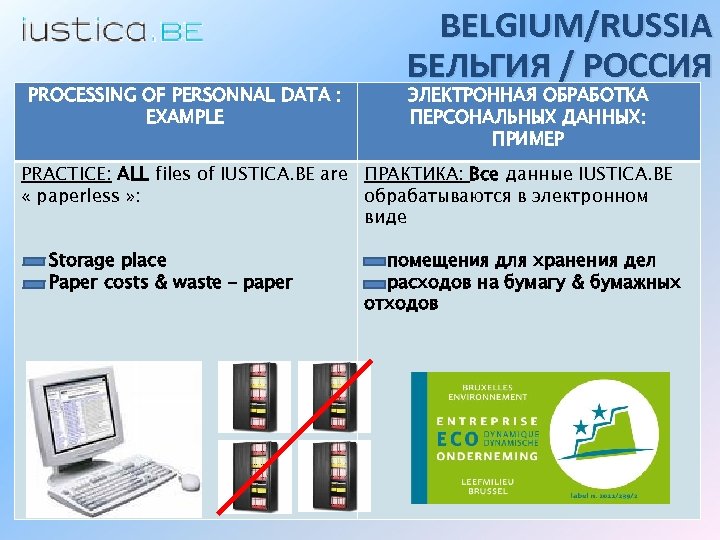 PROCESSING OF PERSONNAL DATA : EXAMPLE BELGIUM/RUSSIA БЕЛЬГИЯ / РОССИЯ ЭЛЕКТРОННАЯ ОБРАБОТКА ПЕРСОНАЛЬНЫХ ДАННЫХ: