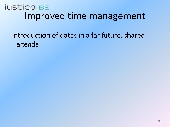 Improved time management Introduction of dates in a far future, shared agenda 79 