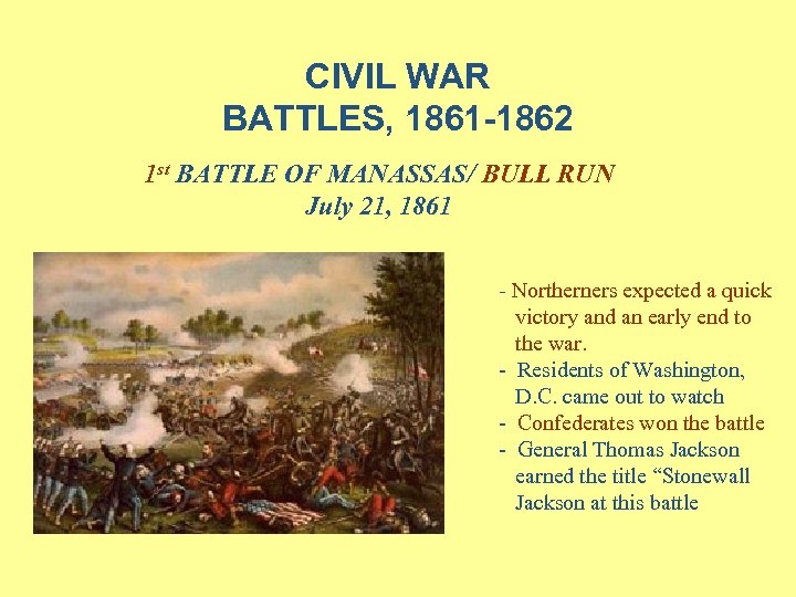 CIVIL WAR BATTLES, 1861 -1862 1 st BATTLE OF MANASSAS/ BULL RUN July 21,