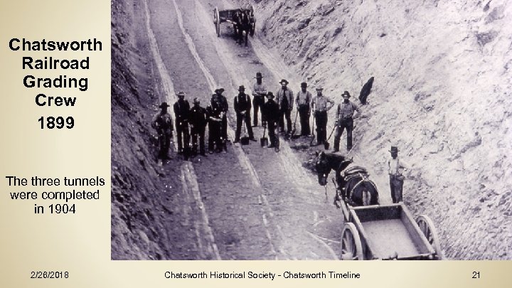 Chatsworth Railroad Grading Crew 1899 The three tunnels were completed in 1904 2/26/2018 Chatsworth