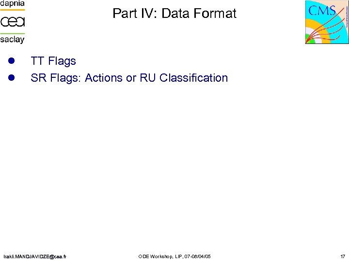 Part IV: Data Format l l TT Flags SR Flags: Actions or RU Classification