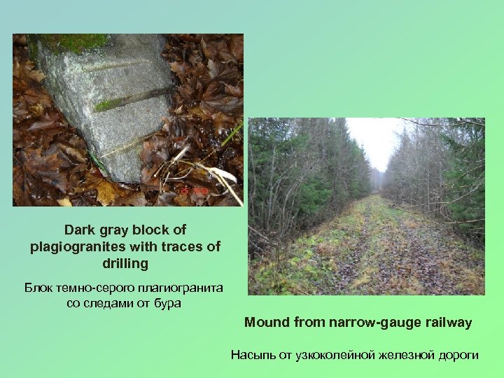 Dark gray block of plagiogranites with traces of drilling Блок темно-серого плагиогранита со следами