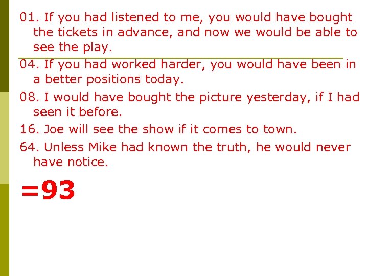 01. If you had listened to me, you would have bought the tickets in