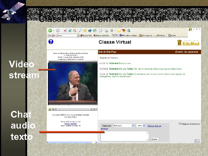 Classe Virtual em Tempo Real Video stream Chat audio texto 