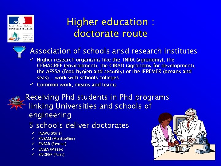 Higher education : doctorate route Association of schools ansd research institutes ü Higher research