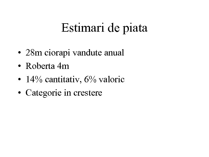Estimari de piata • • 28 m ciorapi vandute anual Roberta 4 m 14%