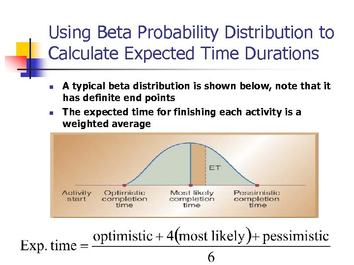 Using Beta Probability Distribution to Calculate Expected Time Durations n n A typical beta