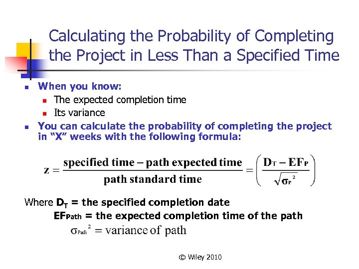 Calculating the Probability of Completing the Project in Less Than a Specified Time n