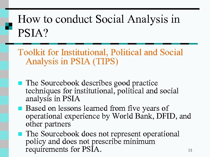 How to conduct Social Analysis in PSIA? Toolkit for Institutional, Political and Social Analysis