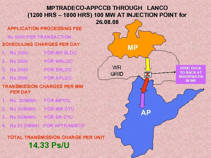 MPTRADECO-APPCCB THROUGH LANCO (1200 HRS – 1800 HRS) 100 MW AT INJECTION POINT for