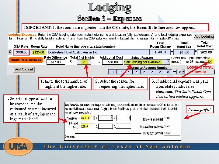 Lodging Section 3 – Expenses IMPORTANT: If the room rate is greater than the