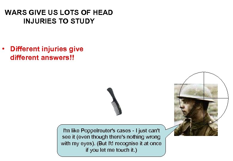 WARS GIVE US LOTS OF HEAD INJURIES TO STUDY • Different injuries give different